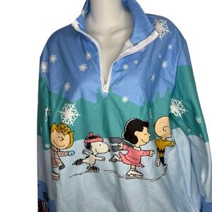 Peanuts Ice Skating Quarter-Zip Pullover in Blue/Teal